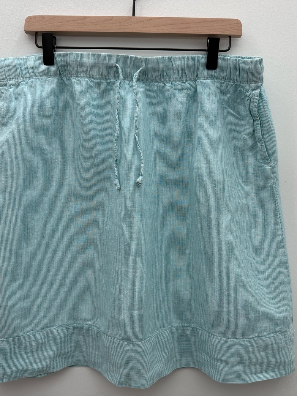 J. Jill Love Linen , Striped Aqua-Teal Drawstring Skirt, with pockets.